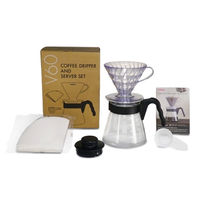 Hario V60 - Moulin à café, cafetière, filtres à café & cuillère doseuse - Ensemble complet